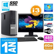 Pc 990 sff core i3-2120 ram 4go disque 480 go ssd wifi w7 ecran 19'