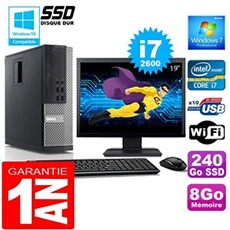 Pc 990 sff core i7-2600 ram 8go disque 240 go ssd wifi w7 ecran 19'