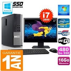 Pc 990 sff core i7-2600 ram 16go disque 480 go ssd wifi w7 ecran 22'