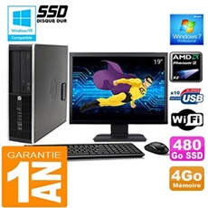 Pc compaq 6005 pro sff amd phenom ii ram 4go disque 480 go ssd wifi ecran 19'