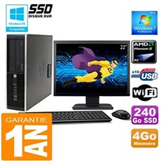 Pc compaq 6005 pro sff amd phenom ii ram 4go disque 240 go ssd wifi ecran 22'