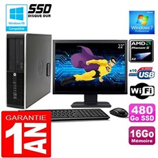Pc compaq 6005 pro sff amd phenom ii ram 16go disque 480go ssd wifi ecran 22'