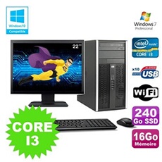PC De Bureau HP PC HP Compaq 6200 Mt Intel Core I3 2100 3.1Ghz 16Go 240Go SSD Ecran 22 WiFi Windows 7