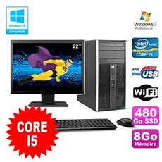 PC De Bureau HP PC HP Compaq 6200 Mt Intel Core i5 2400 3.1Ghz 8Go 480Go SSD Ecran 22 WiFi Windows 7