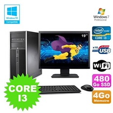 PC De Bureau HP PC HP Compaq 8200 Mt Intel Core I3 2120 3.0Ghz 4Go 480Go SSD Ecran 19 WiFi Windows 7