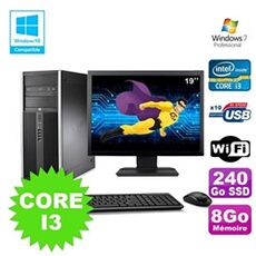 PC De Bureau HP PC HP Compaq 8200 Mt Intel Core I3 2120 3.0Ghz 8Go 240Go SSD Ecran 19 WiFi Windows 7