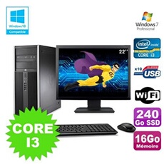 PC De Bureau HP PC HP Compaq 8200 Mt Intel Core I3 2120 3.0Ghz 16Go 240Go SSD Ecran 22 WiFi Windows 7