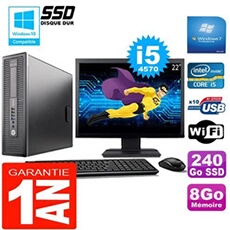 Pc elitedesk 800 g1 sff core i5-4570 8go disque 240 go ssd wifi w7 ecran 22'