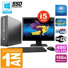Pc elitedesk 800 g1 sff core i5-4570 16go disque 480 go ssd wifi w7 ecran 19'