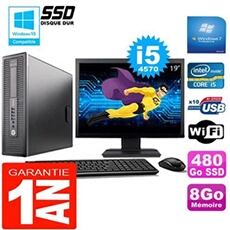 Pc elitedesk 800 g1 sff core i5-4570 8go disque 480 go ssd wifi w7 ecran 19'