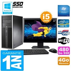 Pc tour compaq 8200 core i5-2400 ram 4go disque 480go ssd wifi w7 ecran 22'