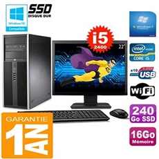Pc tour compaq 8200 core i5-2400 ram 16go disque 240go ssd wifi w7 ecran 22'