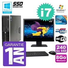 PC De Bureau HP PC HP Compaq 8200 Sff Intel Core i7 2600 3.4Ghz 8Go 240Go SSD Ecran 19 WiFi Windows 7
