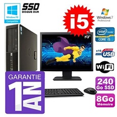 Pc 8200 sff intel i5-2400 8go disque 240go ssd graveur wifi w7 ecran 19'