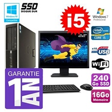 Pc 8200 sff intel i5-2400 16go disque 240go ssd graveur wifi w7 ecran 22'