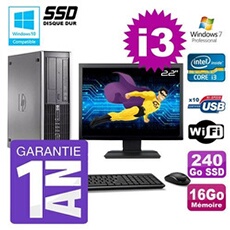 Pc 8200 sff intel i3-2120 16go disque 240go ssd graveur wifi w7 ecran 22'