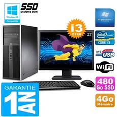 Pc tour compaq 8200 core i3-2120 ram 4go disque 480go ssd wifi w7 ecran 22'