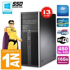 Pc tour compaq 8200 core i3-2120 ram 16go disque 480go ssd graveur dvd wifi w7