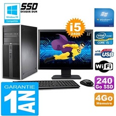 Pc tour compaq 8200 core i5-2400 ram 4go disque 240go ssd wifi w7 ecran 22'