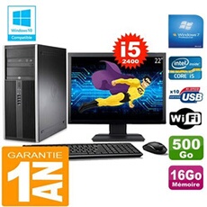 Pc tour compaq 8200 core i5-2400 ram 16go disque 500 go wifi w7 ecran 22'