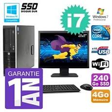 PC De Bureau HP PC HP Compaq 8200 Sff Intel Core i7 2600 3.4Ghz 4Go 240Go SSD Ecran 22 WiFi Windows 7