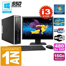 Pc compaq 8300 sff core i3-2120 ram 16go disque 480 go ssd wifi w7 ecran 19'