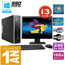 Pc compaq 8300 sff core i3-2120 ram 16go disque 240 go ssd wifi w7 ecran 22'