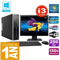 Pc compaq 8300 sff core i3-2120 ram 16go disque 250 go wifi w7 ecran 19'