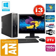 Pc compaq 8300 sff core i3-2120 ram 16go disque 2 to wifi w7 ecran 19'