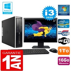 Pc compaq 8300 sff core i3-3220 ram 16go disque 1 to wifi w7 ecran 22'