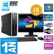 Pc compaq 8300 sff core i5-2400 ram 8go disque 240 go ssd wifi w7 ecran 22'