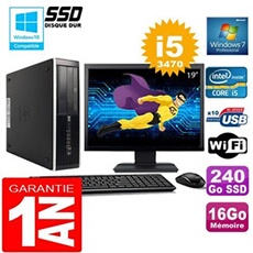 Pc compaq 8300 sff core i5-3470 ram 16go disque 240 go ssd wifi w7 ecran 19'