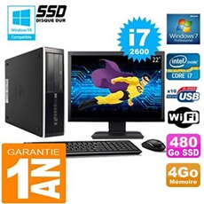 Pc compaq 8300 sff core i7-2600 ram 4go disque 480 go ssd wifi w7 ecran 22'