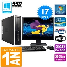Pc compaq 8300 sff core i7-3770 ram 8go disque 240 go ssd wifi w7 ecran 22'