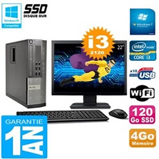 Pc 990 sff core i3-2120 ram 4go disque 120go ssd graveur wifi w7 ecran 22'