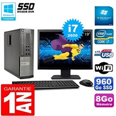 Pc 990 sff core i7-2600 ram 8go disque 960go ssd graveur wifi w7 ecran 19'