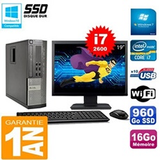 Pc 990 sff core i7-2600 ram 16go disque 960go ssd graveur wifi w7 ecran 19'
