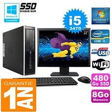Pc compaq 8300 sff core i5-3470 ram 8go disque 480 go ssd wifi w7 ecran 22'