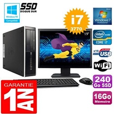 Pc compaq 8300 sff core i7-3770 ram 16go disque 240 go ssd wifi w7 ecran 19'