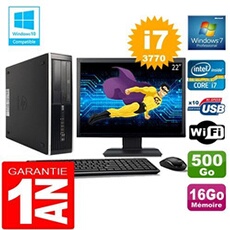 Pc compaq 8300 sff core i7-3770 ram 16go disque 500 go wifi w7 ecran 22'