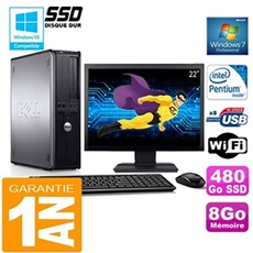 Pc 780 dt intel e5300 ram 8go disque 480 go ssd wifi w7 ecran 22'