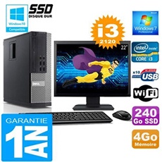 Pc 990 sff core i3-2120 ram 4go disque 240 go ssd wifi w7 ecran 22'
