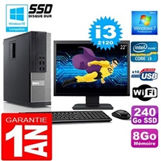 Pc 990 sff core i3-2120 ram 8go disque 240 go ssd wifi w7 ecran 22'