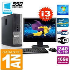 Pc 990 sff core i3-2120 ram 16go disque 240 go ssd wifi w7 ecran 22'