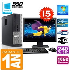 Pc 990 sff core i5-2400 ram 16go disque 240 go ssd wifi w7 ecran 22'