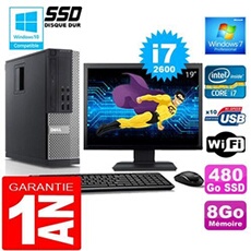 Pc 990 sff core i7-2600 ram 8go disque 480 go ssd wifi w7 ecran 19'