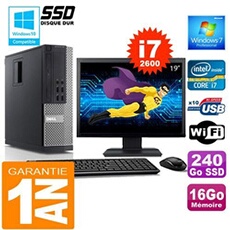 Pc 990 sff core i7-2600 ram 16go disque 240 go ssd wifi w7 ecran 19'