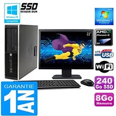 Pc compaq 6005 pro sff amd phenom ii ram 8go disque 240 go ssd wifi ecran 22'