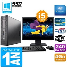 Pc elitedesk 800 g1 sff core i5-4570 4go disque 240 go ssd wifi w7 ecran 22'