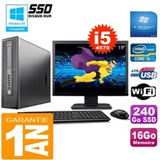Pc elitedesk 800 g1 sff core i5-4570 16go disque 240 go ssd wifi w7 ecran 19'